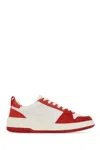 Ferragamo Leather And Suede Sneakers With Contrast Panels In Flame Red