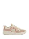 Ferragamo Gancini Leather Sneakers Featuring Suede Paneling In Pink