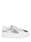 Ferragamo Sneakers In Pelle Laminata Stamopa Rettile In Silver