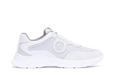 Ferragamo White Leather And Mesh Bay Man Sneakers