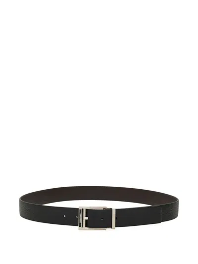 FERRAGAMO SALVATORE FERRAGAMO SQUARE BUCKLE REVERSIBLE AND ADJUSTABLE GRAINED LEATHER BELT ACCESSORIES