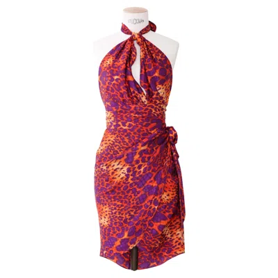 Pre-owned Ferragamo Salvatore  S/s 12 Leopard Silk Halter Backless Mini Campaign Dress In Red