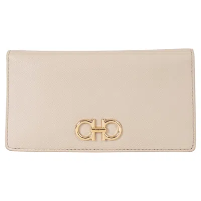 Pre-owned Ferragamo Salvatore  Stone Beige Leather Gancini Continental Wallet In Brown