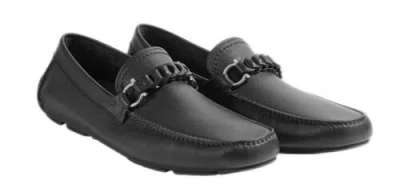 Pre-owned Ferragamo Salvatore  Stuart Black Leather Men Drivers Loafers Shoes 8.5 Eee
