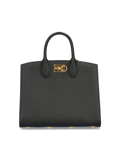 Ferragamo Salvatore  Studio Box Medium Top Handle Bag In Black