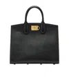 Ferragamo Studio Box Black Bag With Gancini Buckle And Shoulder Strap In Grained Leather Woman In Black