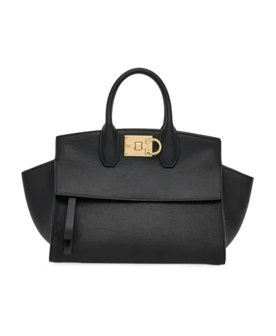 Ferragamo Salvatore  Studio Gancini Tote Bag In Black