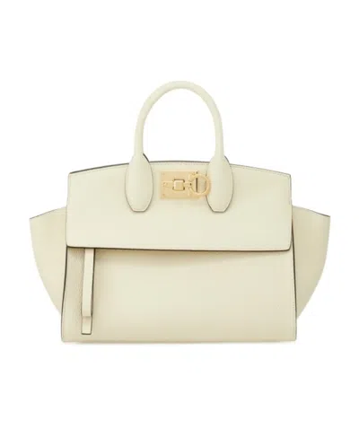 Ferragamo Salvatore  Studio Gancini Tote Bag In White