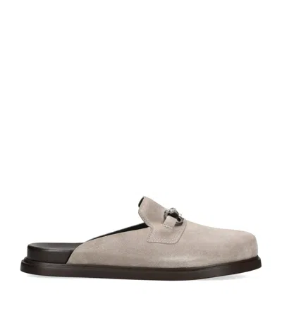 Ferragamo Salvatore  Suede Santiago Mules In Gray