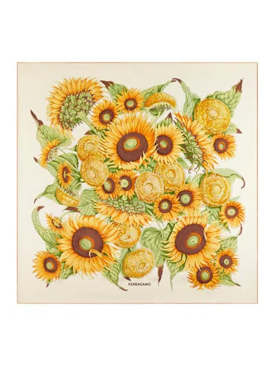 FERRAGAMO SALVATORE FERRAGAMO SUNFLOWER PRINT SILK SCARF ACCESSORIES