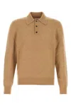 Ferragamo Long Sleeved Camel And Silk Polo Shirt In Brown