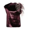 Ferragamo Asymmetric Top With Feather Bouquet In Purple
