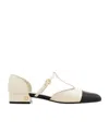 Ferragamo Linette Bicolor T-strap Ballerina Flats In Nude