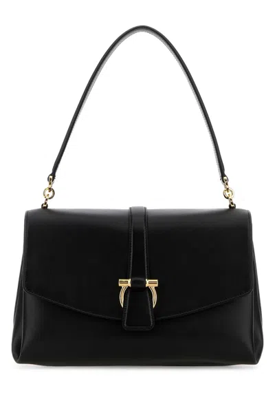 Ferragamo Calfskin Shoulder Bag In Black