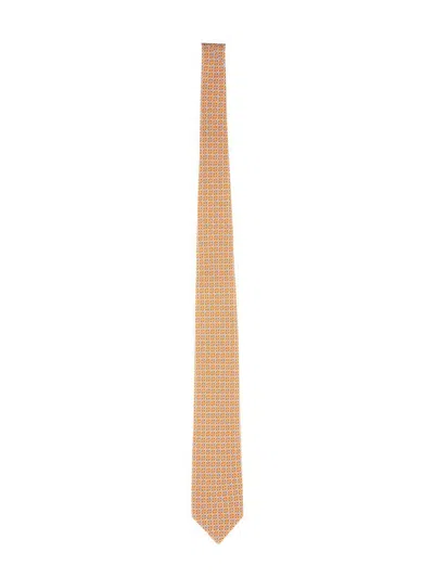 Ferragamo Salvatore  Tie Print "gancini" In Neutral