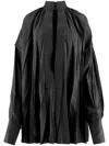 Ferragamo Long Pleated Shirt High Collar In Black