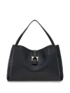 Ferragamo Buckle Double Handles Shoulder Bag In Black