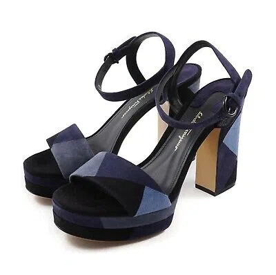 Pre-owned Ferragamo Salvatore  'trento' Colorblock Suede Pump Sandal 8 B $795 Shoes In Blue