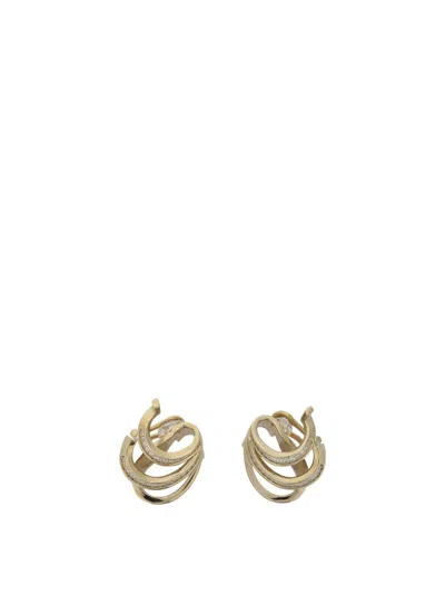 Ferragamo Triple Gancini Hoop Earrings Gemstone Embellishments In Gold