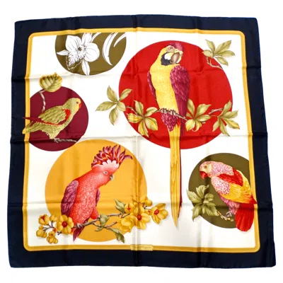 Pre-owned Ferragamo Salvatore  Tropical Bird Print Silk Scarf Circa 1990s In Orange