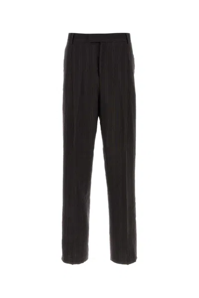 Ferragamo Embroidered Linen Blend Pant In Gray