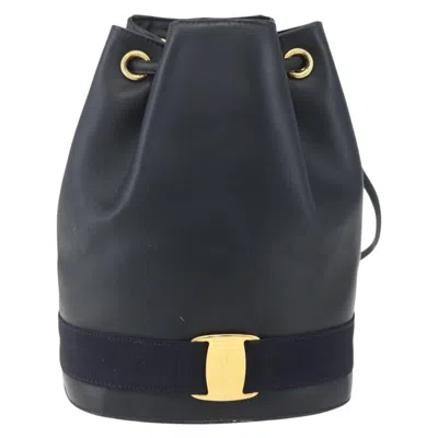 Pre-owned Ferragamo Salvatore  Vala Backpack Leather Navy Leather Backpack Bag () In Blue