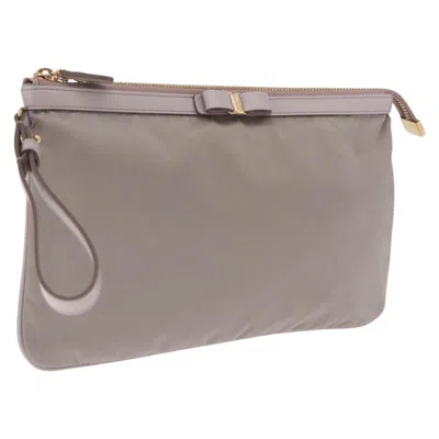 Pre-owned Ferragamo Salvatore  Vala Clutch Nylon Gray Nylon Clutche & Pouche Bag ()