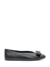 Ferragamo Leather Round Toe Ballerina Shoes With Bow Detail In Black