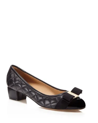 Pre-owned Ferragamo Salvatore  Vara Black Navy Quilted Pumps 5.5 6 7 8 10 11