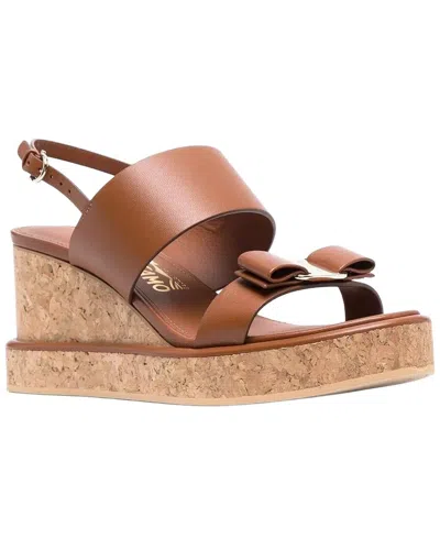 Ferragamo Salvatore  Vara Bow 55mm Leather Wedge Sa In Brown