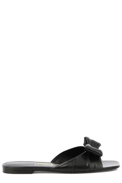 Ferragamo Vara Padded Bow-detail Slides In Black