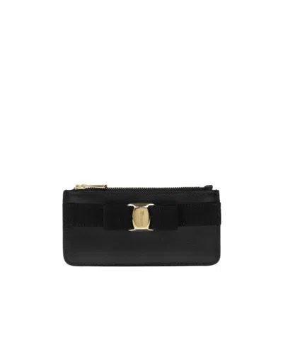 Ferragamo Vara Bow Leather Card Holder In Black