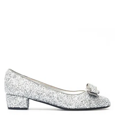 Ferragamo Open Box - Salvatore  Vara Bow Glitter Pump Shoes In Gray
