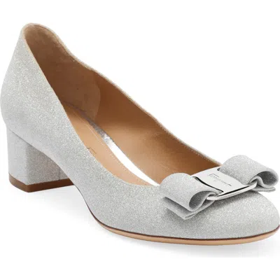 Ferragamo Salvatore  Vara Bow Glitter Pump In Silver