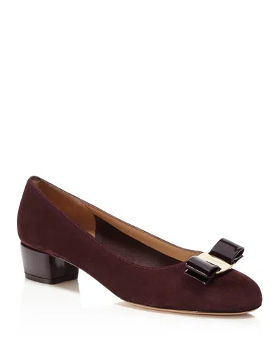 Pre-owned Ferragamo Salvatore  Vara Burgundy Wine Beige Pumps 6.5 7 8 8.5 9 10 B