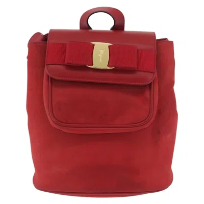 Pre-owned Ferragamo Salvatore  Vara Flap Drawstring Leather And Suede Red Suede Backpack Bag ()