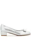 Ferragamo Vara Bow Metallic Leather Pump In Grey