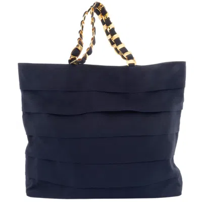 Pre-owned Ferragamo Salvatore  Vara Navy Nylon Leather Tote Bag ()