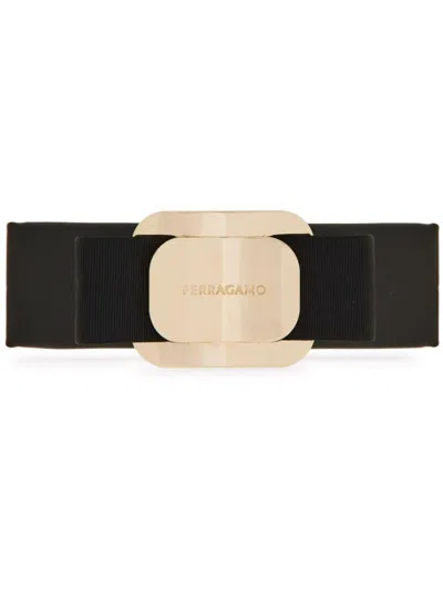 Ferragamo Vara Bow Leather Hair Clip In Black