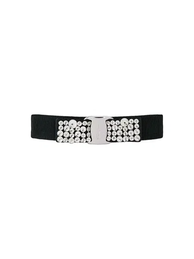 Ferragamo Bow Vara Hairclip Crystals Detail In Black