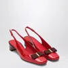 Ferragamo Block Heel Leather Slingback Sandals In Red