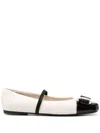 Ferragamo Bicolor New Vara Plate Ballerinas In White