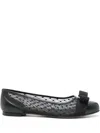 Ferragamo Varina Mesh Leather Ballet Flats In Black