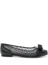 Ferragamo Varina Mesh Leather Ballet Flats In Black