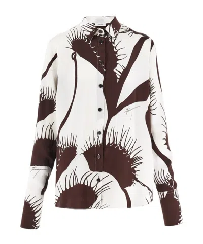 Ferragamo Salvatore  Venus-printed Button-up Shirt In White