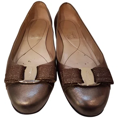 Pre-owned Ferragamo Salvatore  Vintage Metallic Ballerina Flats Size 37, Italy In Brown