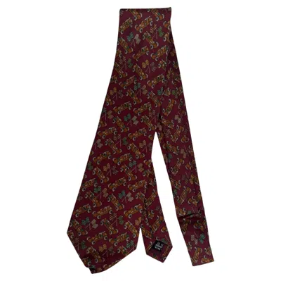 Pre-owned Ferragamo Salvatore  Vintage Tie - Racing Car And Checkered Flag Print - Burgundy In Red