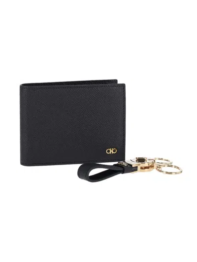 Ferragamo Gancini Wallet And Keyring Set In Black