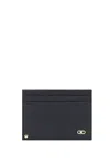 Ferragamo Black Card Holder With Micro Gancini On The Front And Logo Lettering On The Rear