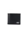 Ferragamo Men Black Hammered Calfskin Gancini Wallet In Black